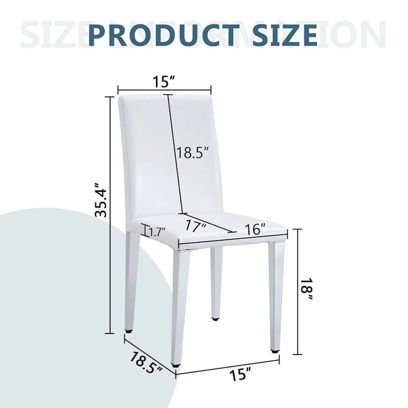 Ensemble de 4 chaises de cuisine/salle à manger rembourrées sans accoudoirs, fauteuil lounge moderne en cuir PU avec dossier pour salle à manger