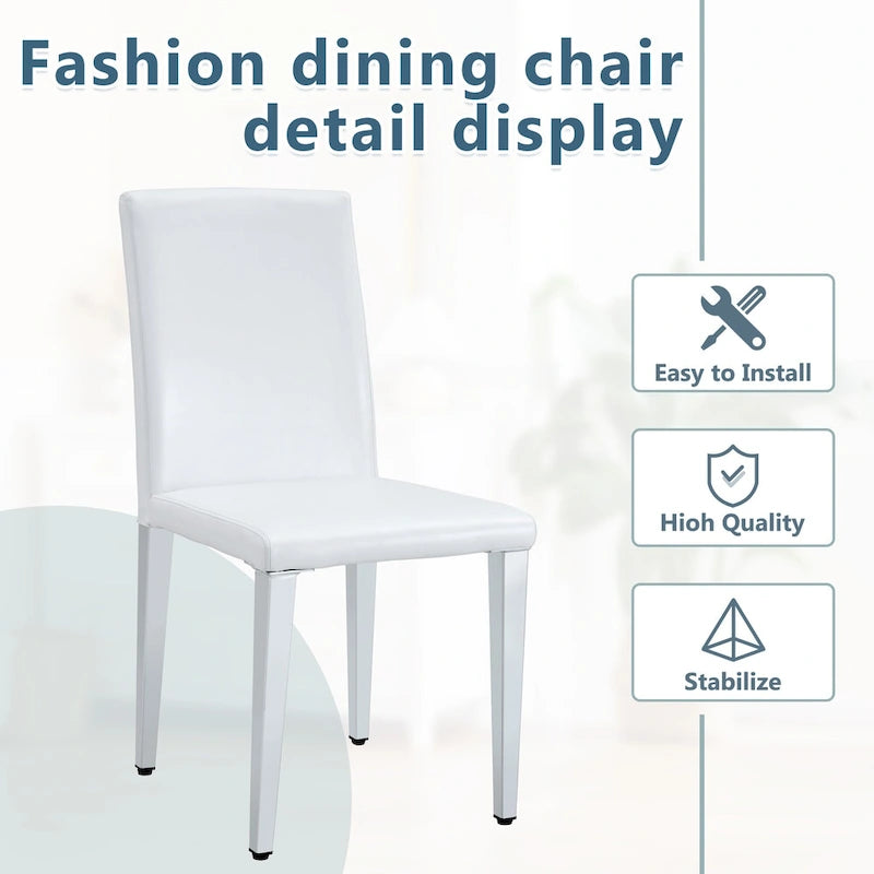 Ensemble de 4 chaises de cuisine/salle à manger rembourrées sans accoudoirs, fauteuil lounge moderne en cuir PU avec dossier pour salle à manger