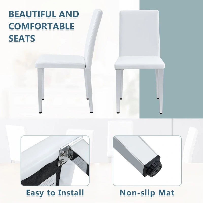 Ensemble de 4 chaises de cuisine/salle à manger rembourrées sans accoudoirs, fauteuil lounge moderne en cuir PU avec dossier pour salle à manger