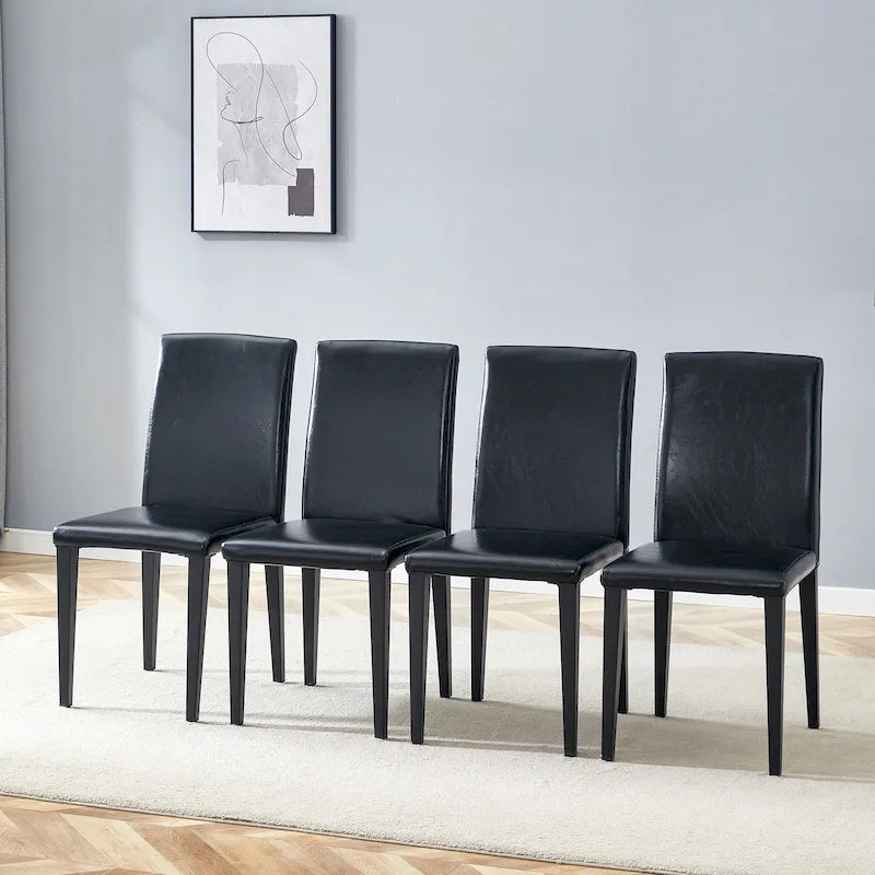 Ensemble de 4 chaises de salle à manger sans accoudoirs, dossier haut, en similicuir, coussin moelleux et pieds en métal, pour salon et cuisine.