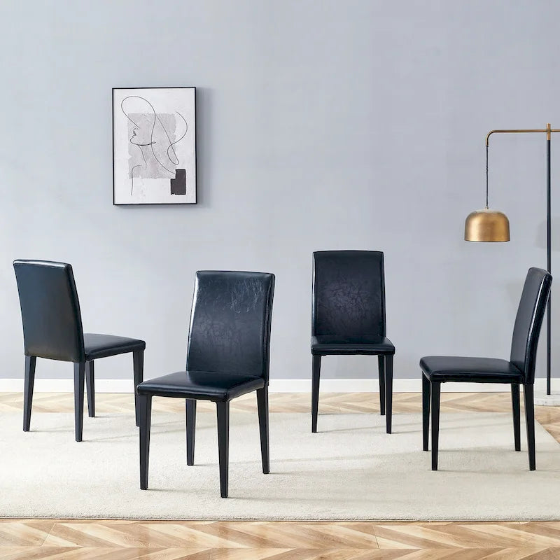 Ensemble de 4 chaises de salle à manger sans accoudoirs, dossier haut, en similicuir, coussin moelleux et pieds en métal, pour salon et cuisine.