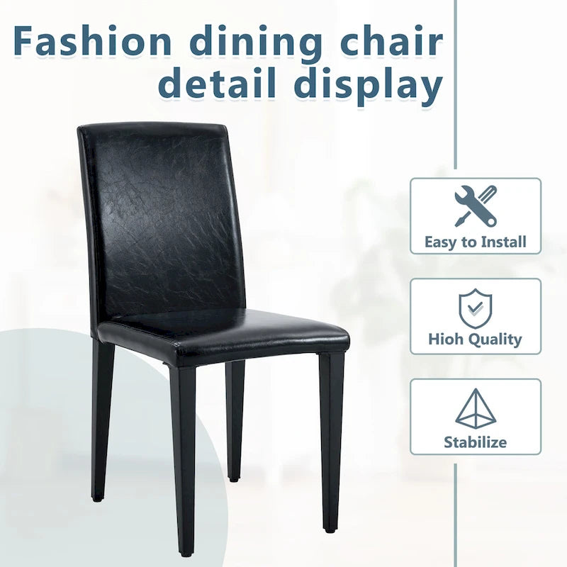 Ensemble de 4 chaises de salle à manger sans accoudoirs, dossier haut, en similicuir, coussin moelleux et pieds en métal, pour salon et cuisine.