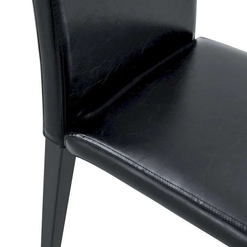 Ensemble de 4 chaises de salle à manger sans accoudoirs, dossier haut, en similicuir, coussin moelleux et pieds en métal, pour salon et cuisine.