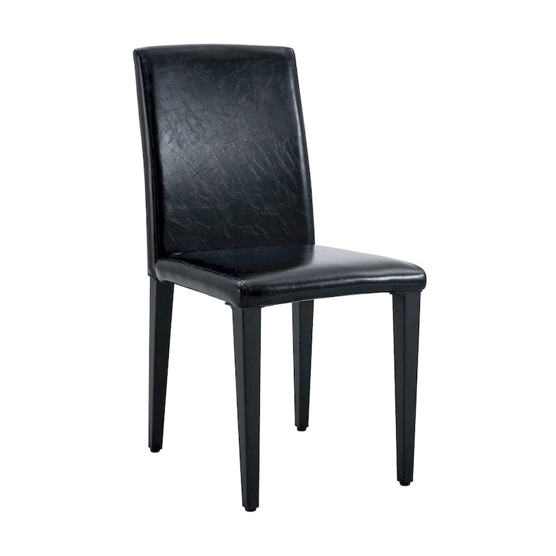 Ensemble de 4 chaises de salle à manger sans accoudoirs, dossier haut, en similicuir, coussin moelleux et pieds en métal, pour salon et cuisine.