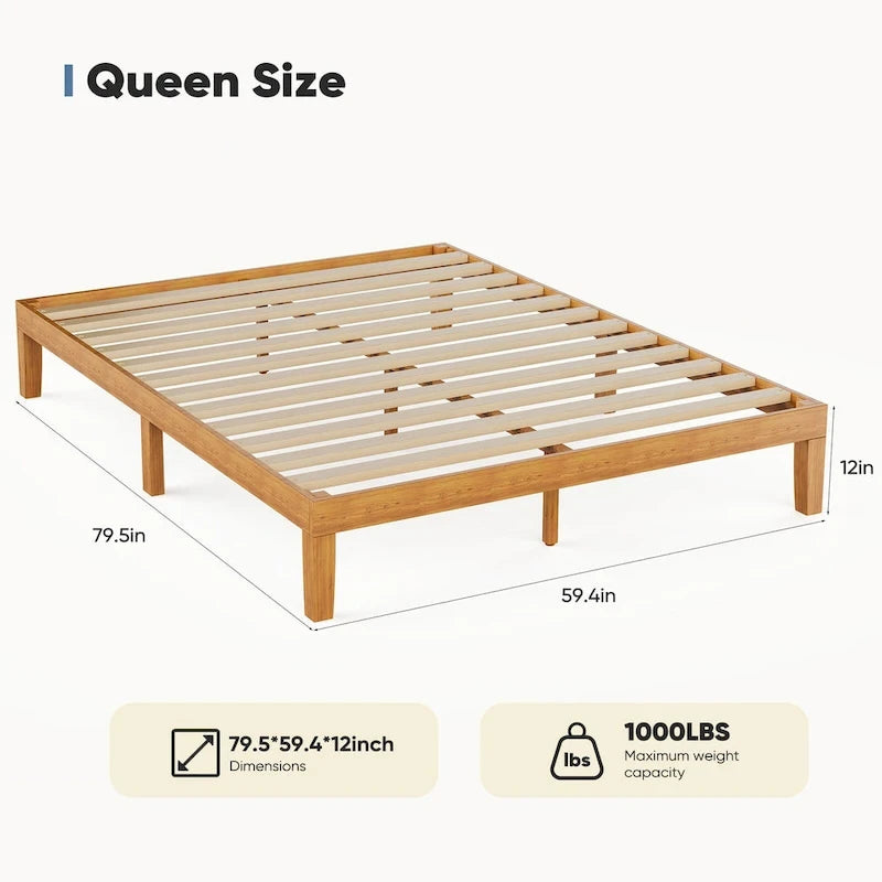Lit plateforme en bois massif de taille Queen, capacité de 454 kg (1000 lb) et rangement