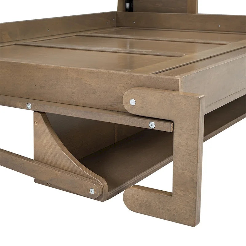 Full Size Murphy Bed w/Wardrobe,Drawers and Open Shelves,Antique Wood