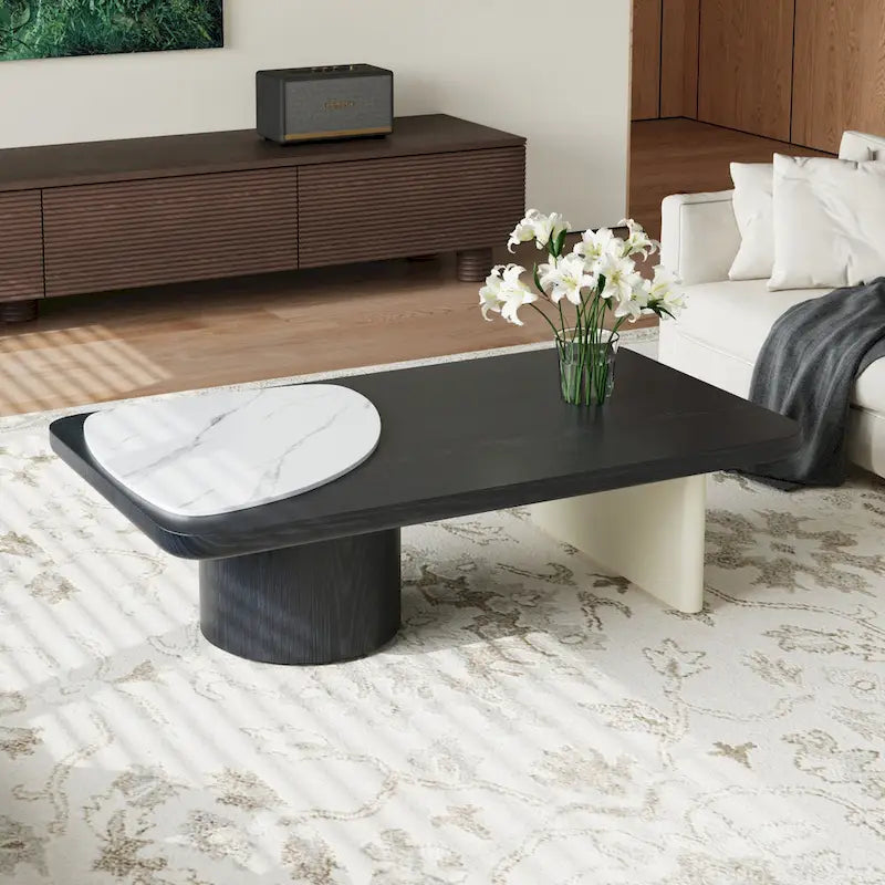 51 Modern Wood Coffee Table,Retangular Black Living Room Table