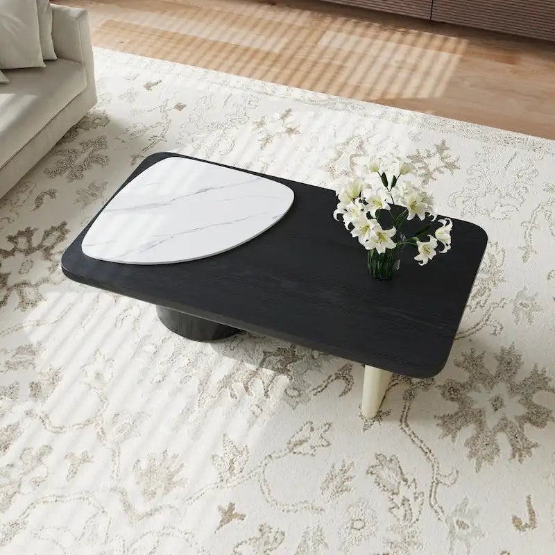 Table basse moderne en bois, table rectangulaire noire pour salon