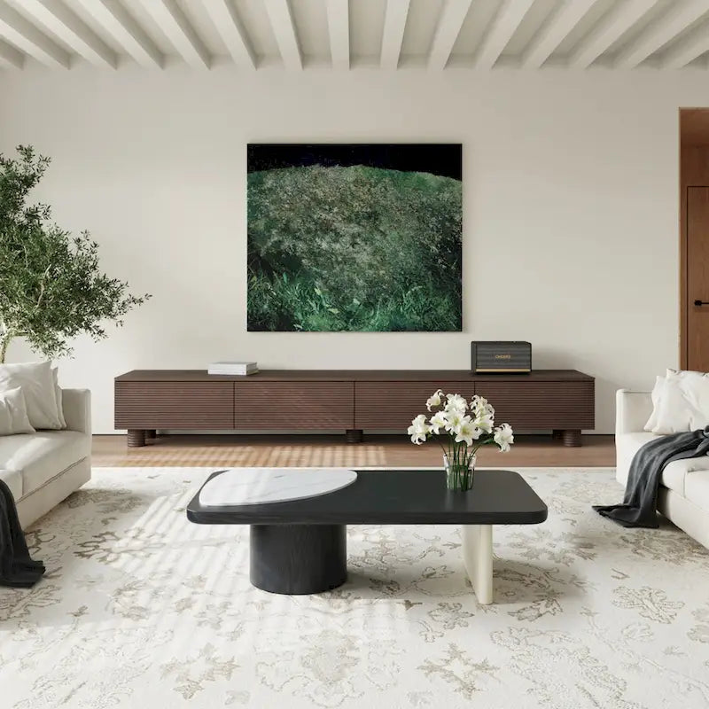 Table basse moderne en bois, table rectangulaire noire pour salon