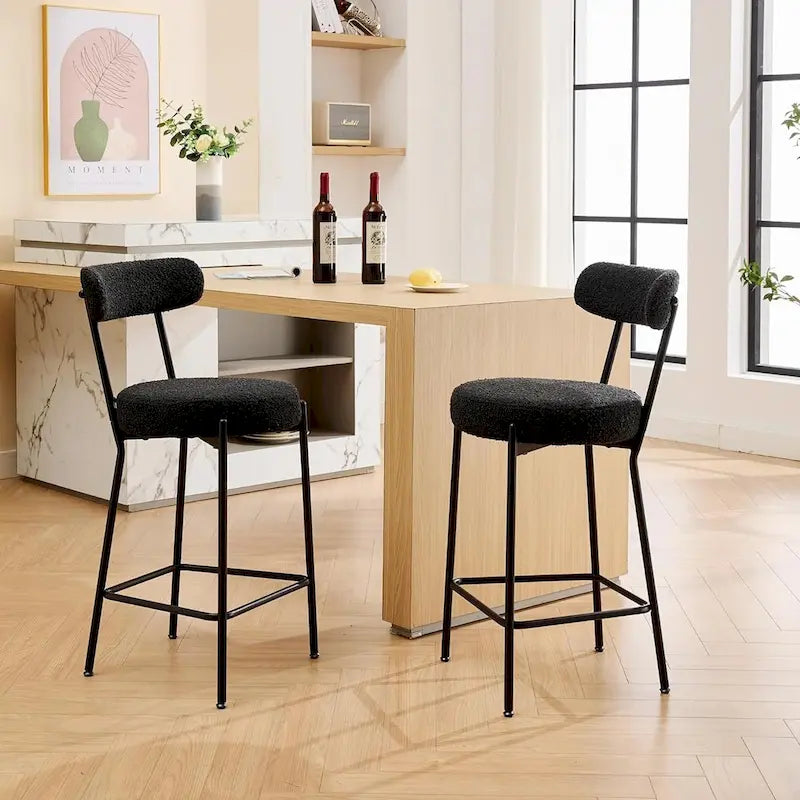 Ensemble de 2 tabourets de bar modernes en cuir avec dossier, pédales et pieds en métal (27 pouces).