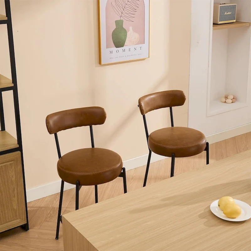 Ensemble de 2 tabourets de bar modernes en cuir avec dossier, pédales et pieds en métal (27 pouces).