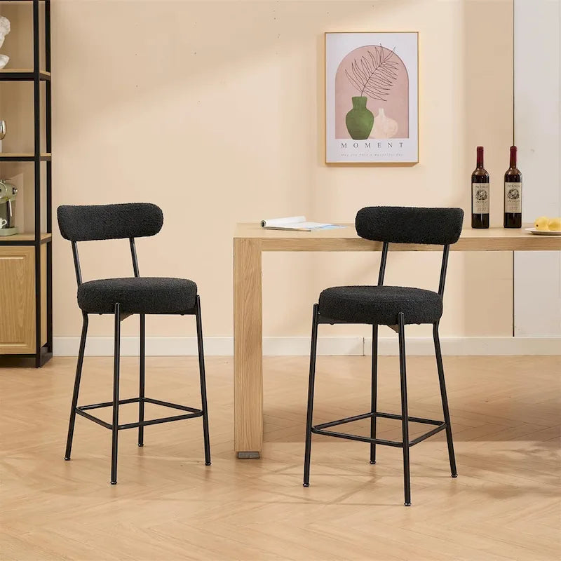 Ensemble de 2 tabourets de bar modernes en cuir avec dossier, pédales et pieds en métal (27 pouces).