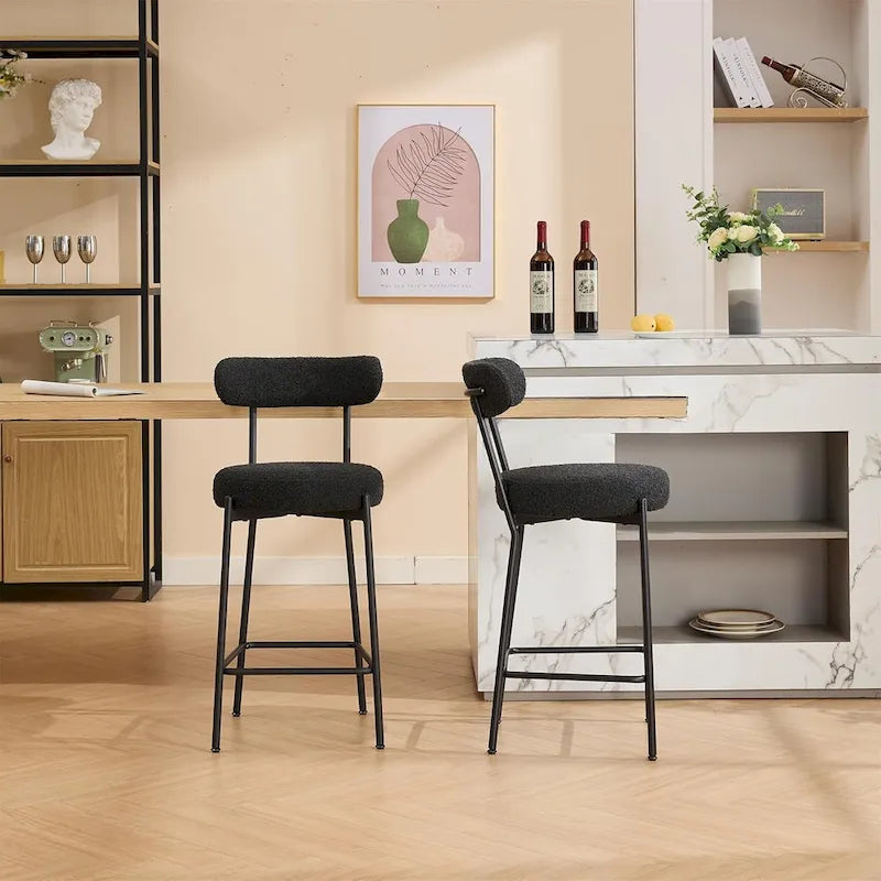 Ensemble de 2 tabourets de bar modernes en cuir avec dossier, pédales et pieds en métal (27 pouces).