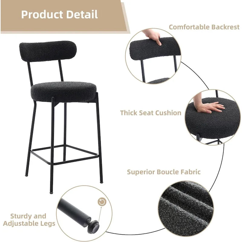 Ensemble de 2 tabourets de bar modernes en cuir avec dossier, pédales et pieds en métal (27 pouces).