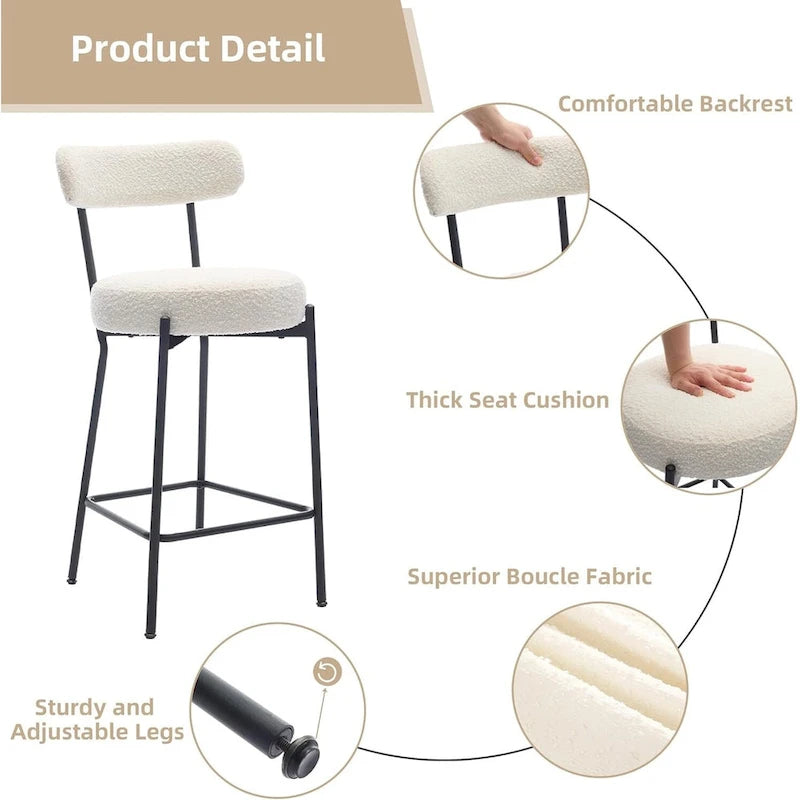 Ensemble de 2 tabourets de bar modernes en cuir avec dossier, pédales et pieds en métal (27 pouces).