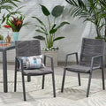 Ensemble moderne de 2 chaises de salle à manger d'extérieur avec assises en corde tressée et structure en aluminium, idéal pour la salle à manger, le salon, le balcon ou la terrasse.