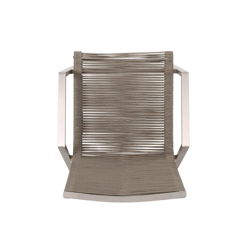 Ensemble moderne de 2 chaises de salle à manger d'extérieur avec assises en corde tressée et structure en aluminium, idéal pour la salle à manger, le salon, le balcon ou la terrasse.