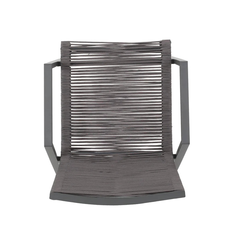 Ensemble moderne de 2 chaises de salle à manger d'extérieur avec assises en corde tressée et structure en aluminium, idéal pour la salle à manger, le salon, le balcon ou la terrasse.