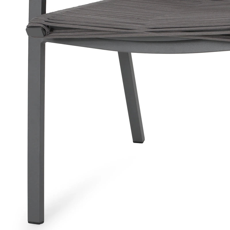 Ensemble moderne de 2 chaises de salle à manger d'extérieur avec assises en corde tressée et structure en aluminium, idéal pour la salle à manger, le salon, le balcon ou la terrasse.