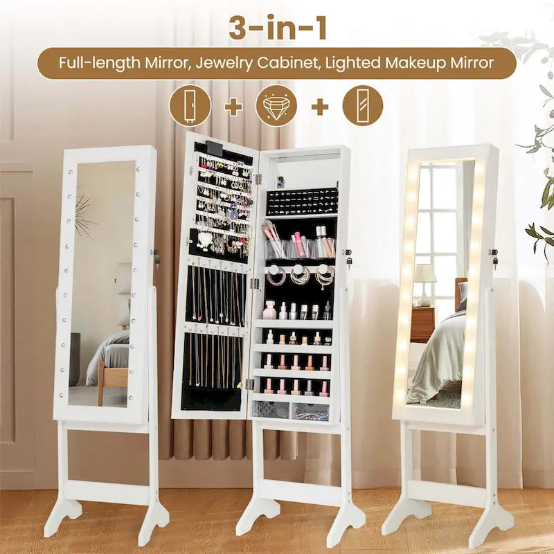 Armoire à bijoux Costway avec miroir LED et 20 lumières LED pleine longueur - Voir les détails