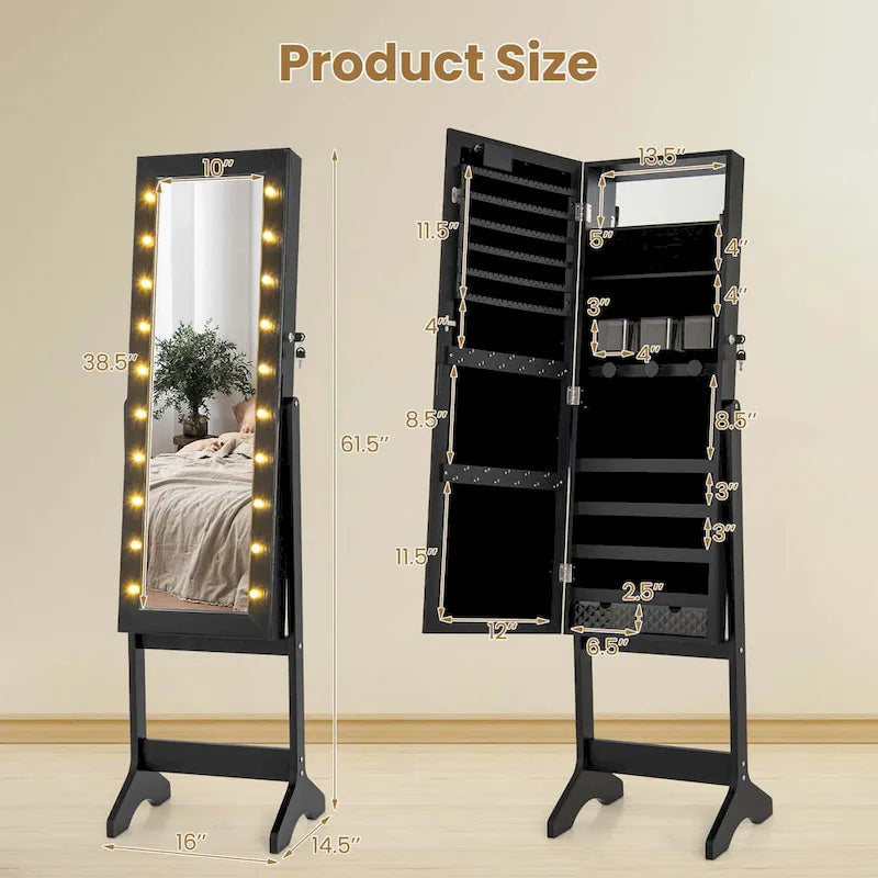 Armoire à bijoux Costway avec miroir LED et 20 lumières LED pleine longueur - Voir les détails