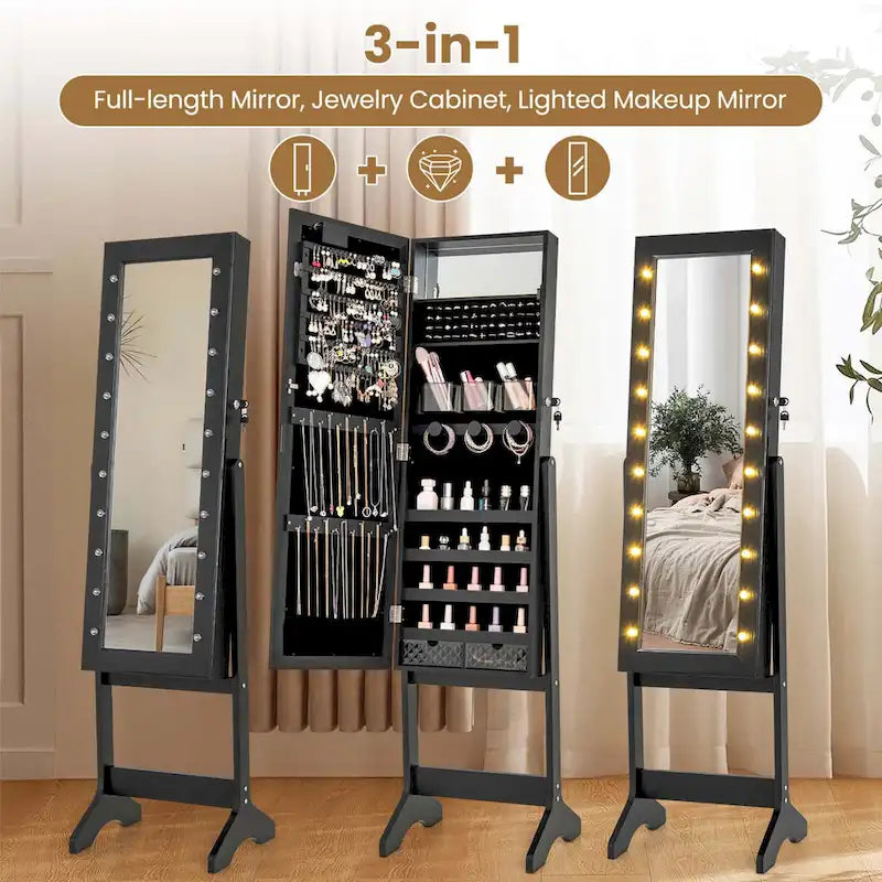 Armoire à bijoux Costway avec miroir LED et 20 lumières LED pleine longueur - Voir les détails