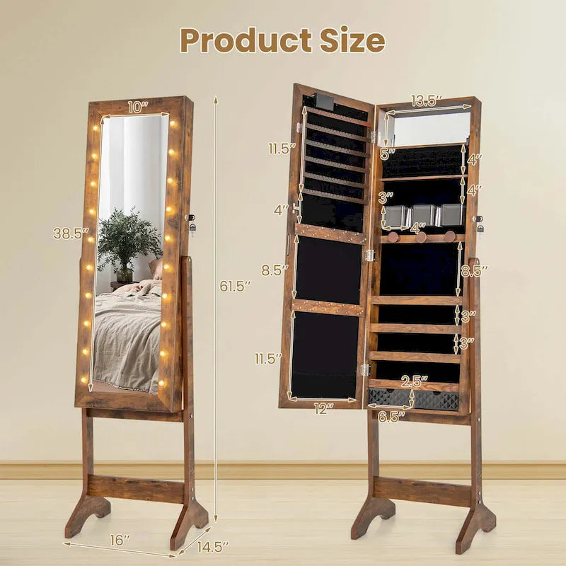 Armoire à bijoux Costway avec miroir LED et 20 lumières LED pleine longueur - Voir les détails