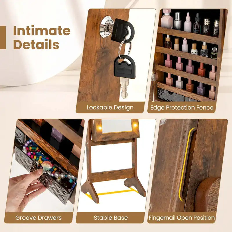Armoire à bijoux Costway avec miroir LED et 20 lumières LED pleine longueur - Voir les détails