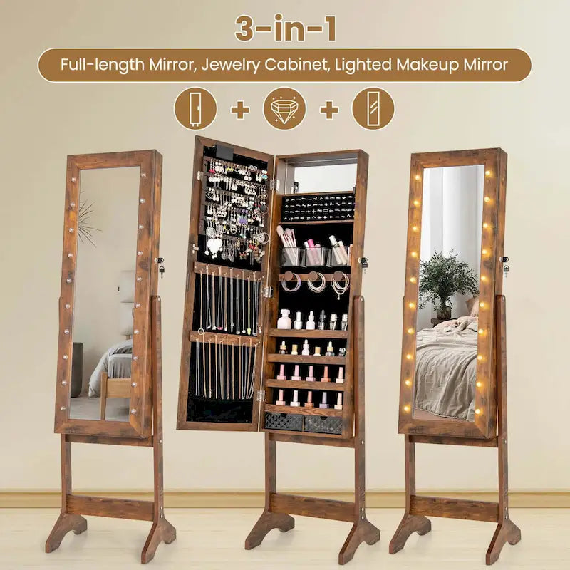 Armoire à bijoux Costway avec miroir LED et 20 lumières LED pleine longueur - Voir les détails