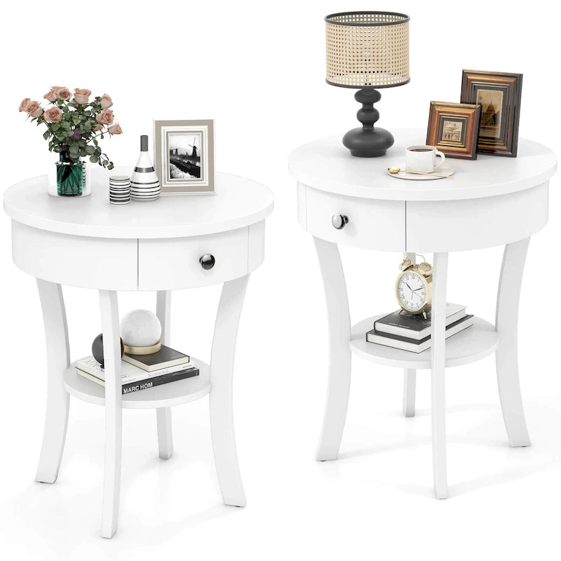 Table d'appoint ronde Costway à 2 niveaux (lot de 2) pour canapé ou chambre à coucher - Voir les détails