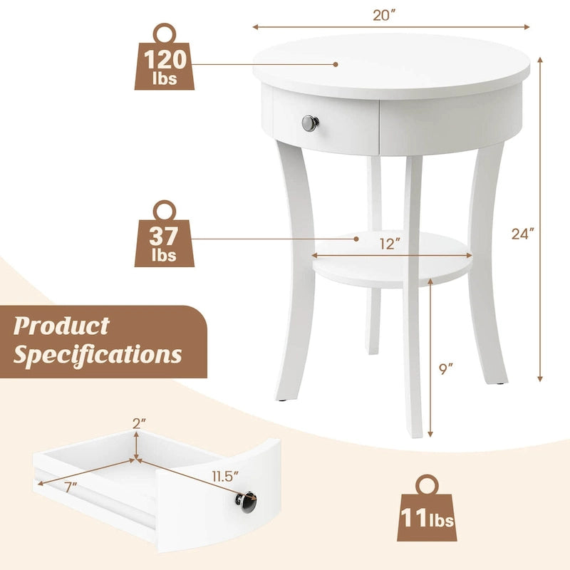 Table d'appoint ronde Costway à 2 niveaux (lot de 2) pour canapé ou chambre à coucher - Voir les détails