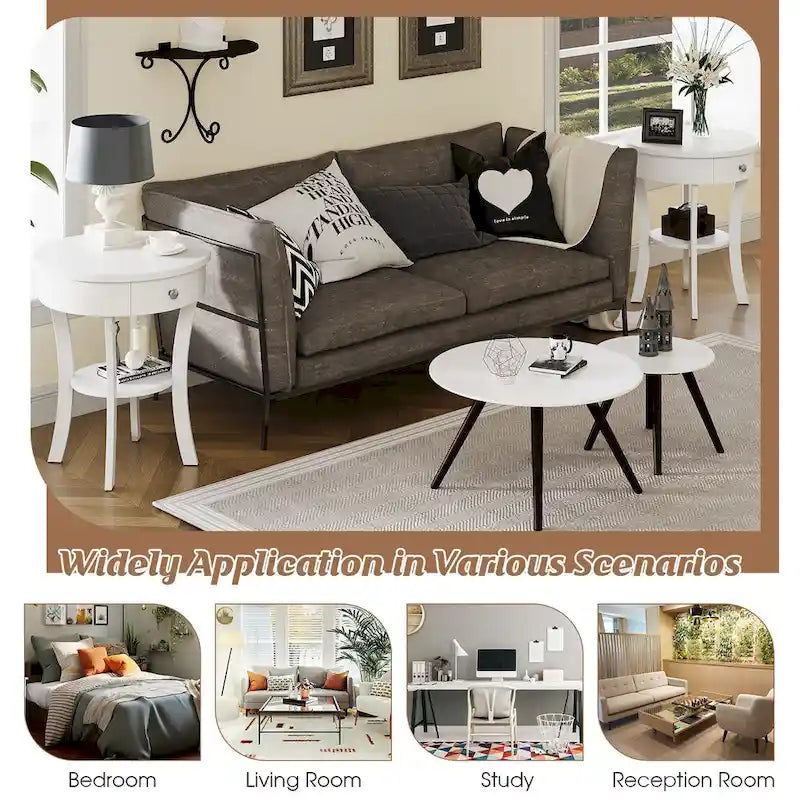 Table d'appoint ronde Costway à 2 niveaux (lot de 2) pour canapé ou chambre à coucher - Voir les détails