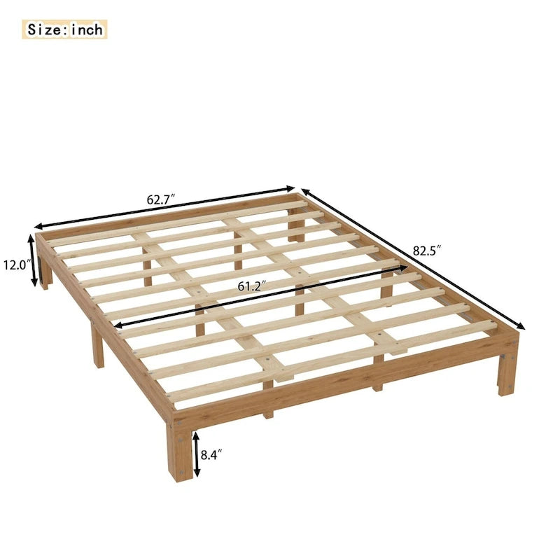 Lit plateforme en bois de taille queen avec support à lattes