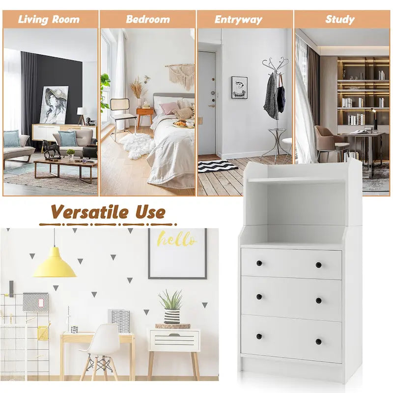 Commode Gymax à 3 tiroirs, 112 cm de haut, en bois, avec 2 tiroirs.