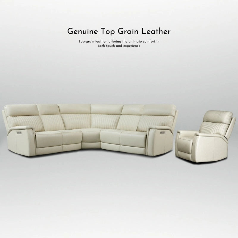 Ensemble canapé d'angle et fauteuil inclinable électrique en cuir véritable 105 W avec ports USB et USB-C, 2 fauteuils fixes sans accoudoirs