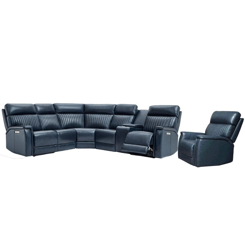 Ensemble canapé d'angle et fauteuil inclinable électrique en cuir véritable 105 W avec ports USB et USB-C, 2 fauteuils fixes sans accoudoirs