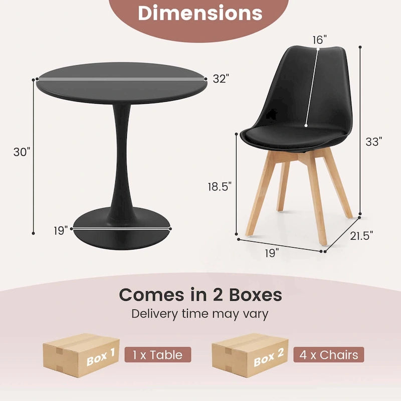 Ensemble de salle à manger Costway 5 pièces : table ronde moderne et 4 chaises pour petits espaces