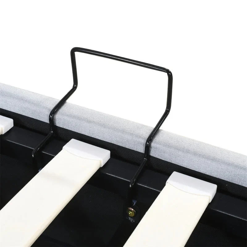 Lit coffre relevable deux places avec tête de lit et rangement sous le lit, lit plateforme rembourré avec système de rangement hydraulique