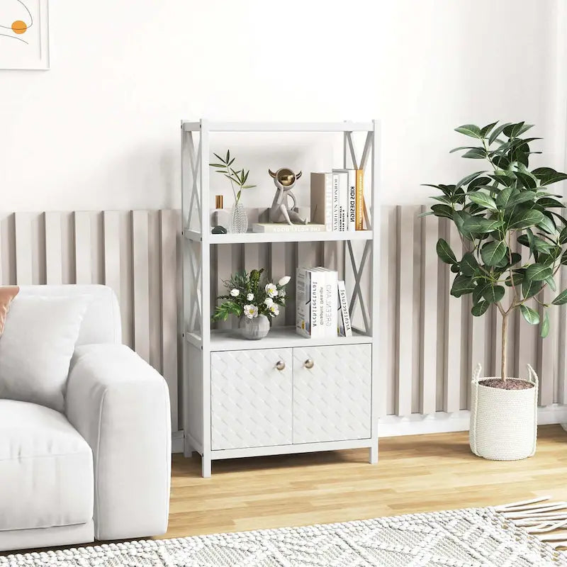 Meuble de rangement de salle de bain Costway avec étagères ouvertes et portes doubles - Voir les détails