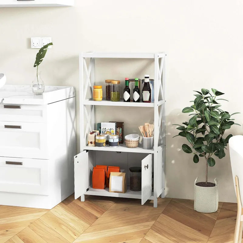 Meuble de rangement de salle de bain Costway avec étagères ouvertes et portes doubles - Voir les détails