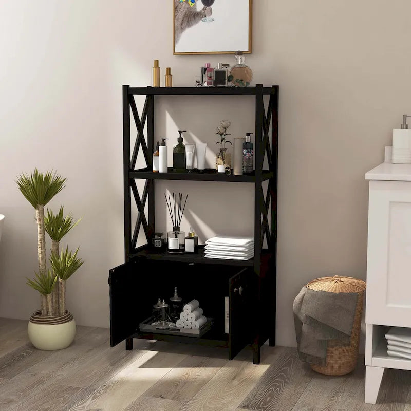Meuble de rangement de salle de bain Costway avec étagères ouvertes et portes doubles - Voir les détails