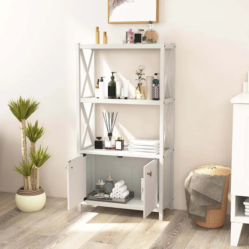 Meuble de rangement de salle de bain Costway avec étagères ouvertes et portes doubles - Voir les détails