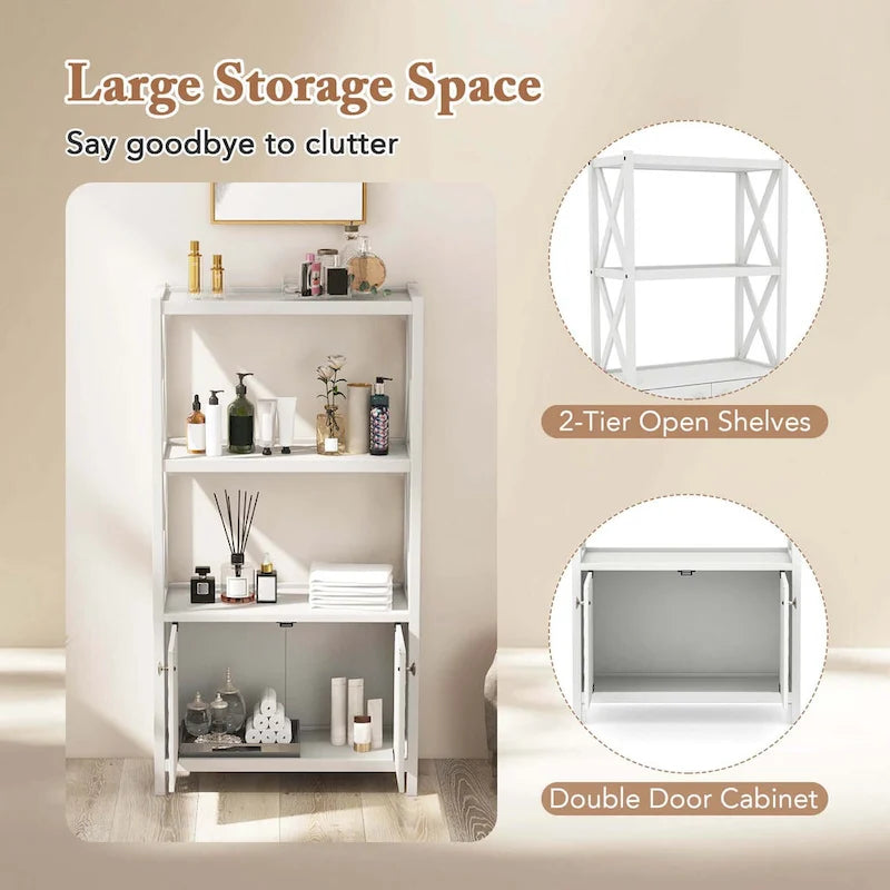 Meuble de rangement de salle de bain Costway avec étagères ouvertes et portes doubles - Voir les détails