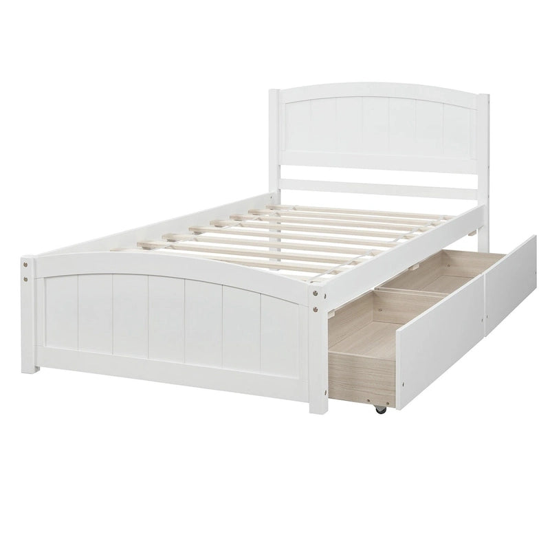 Lit plateforme simple avec deux tiroirs, blanc