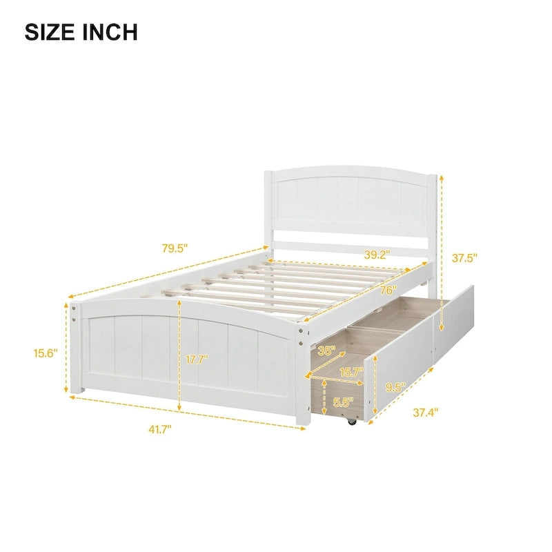 Lit plateforme simple avec deux tiroirs, blanc