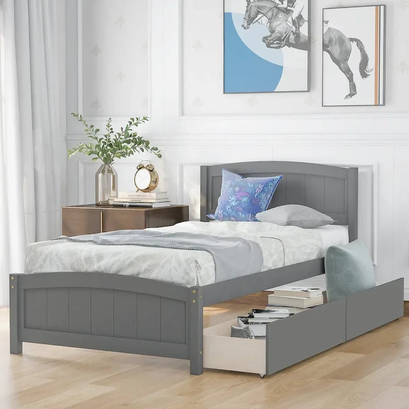 Lit plateforme simple avec deux tiroirs, blanc