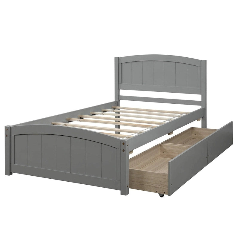 Lit plateforme simple avec deux tiroirs, blanc