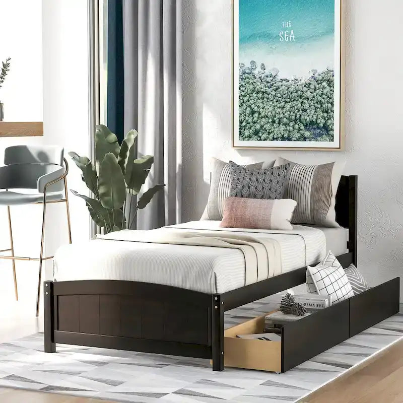 Lit plateforme simple avec deux tiroirs, blanc