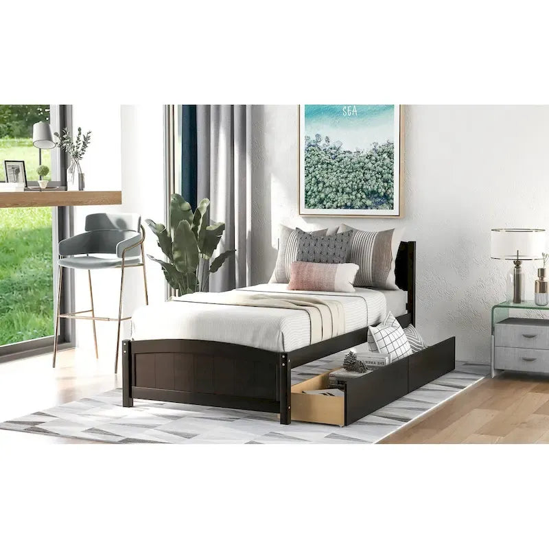 Lit plateforme simple avec deux tiroirs, blanc