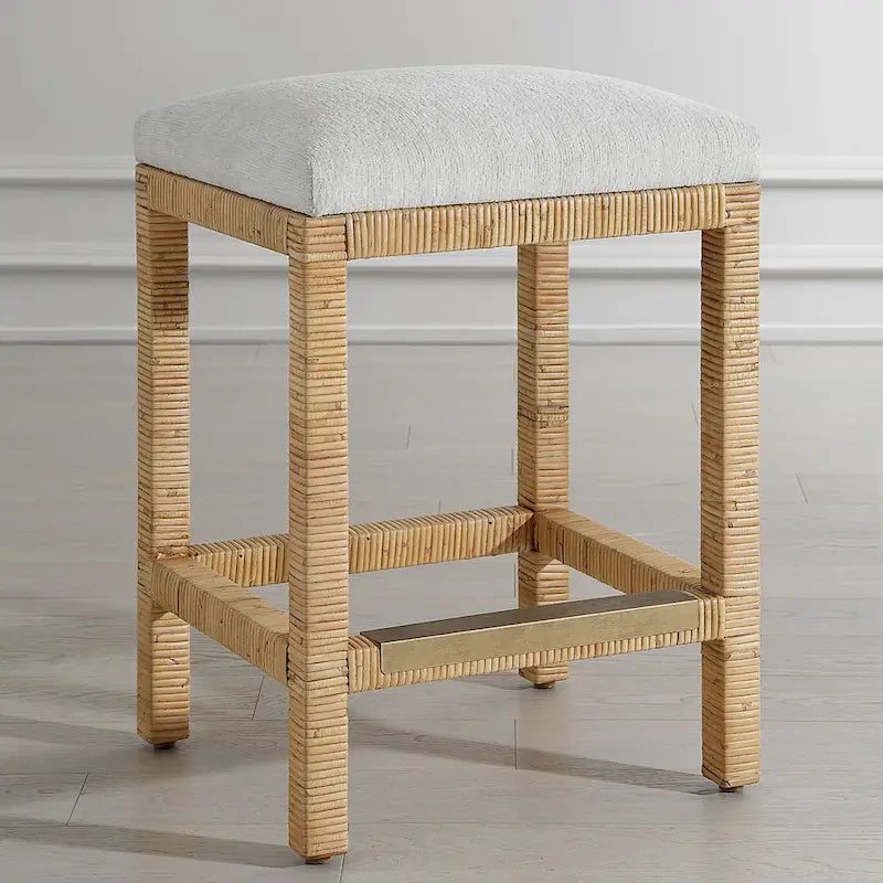 Tabouret de bar tissé à la main en bois massif - 26 - Marron